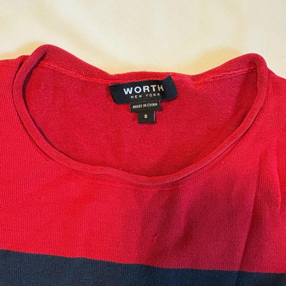 Worth New York Red and Navy Color Block Top
